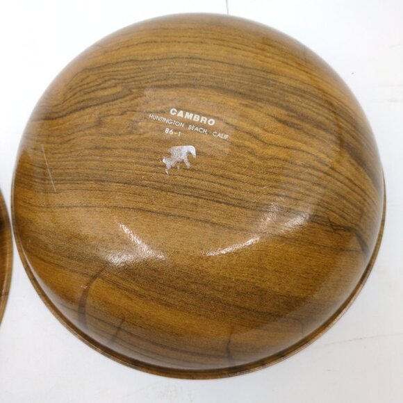 VTG Cambro Faux Woodgrain Salad Bowls Set of 2 - 11" Mid Century Modern Melamine - Picture 8 of 8